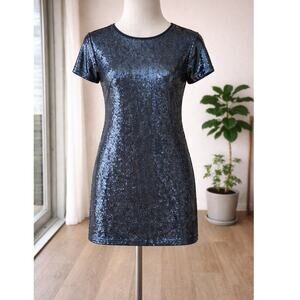 Chan Luu Navy Sequin Shift Dress Womens Small Short Sleeve Party Cocktail